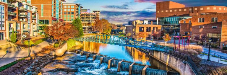 Bridge over scenic Falls Park in downtown Greenville, South Carolina
