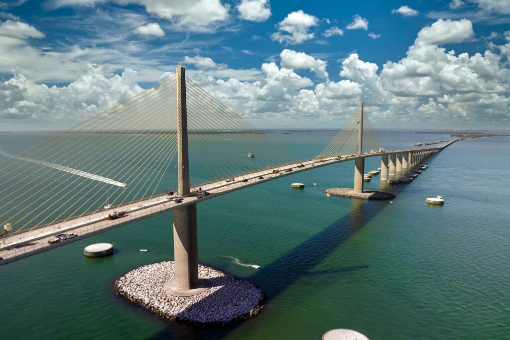 Sunshine Skyway Bridge over Tampa Bay in Florida near Riverview